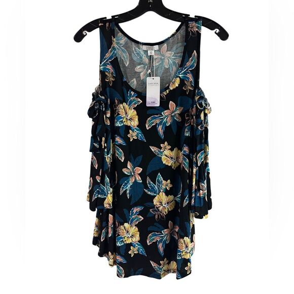 VENUS Tops - NWT Venus Lascana Black Floral Cold Shoulder Top Size M